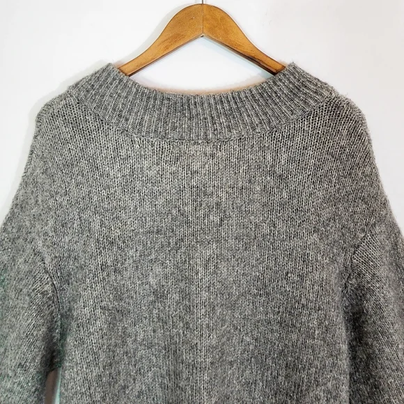 Zara Lace Up Oversized Wool Mohair Mock Neck Sweater Dress Grey Size Medium - Picture 10 of 11